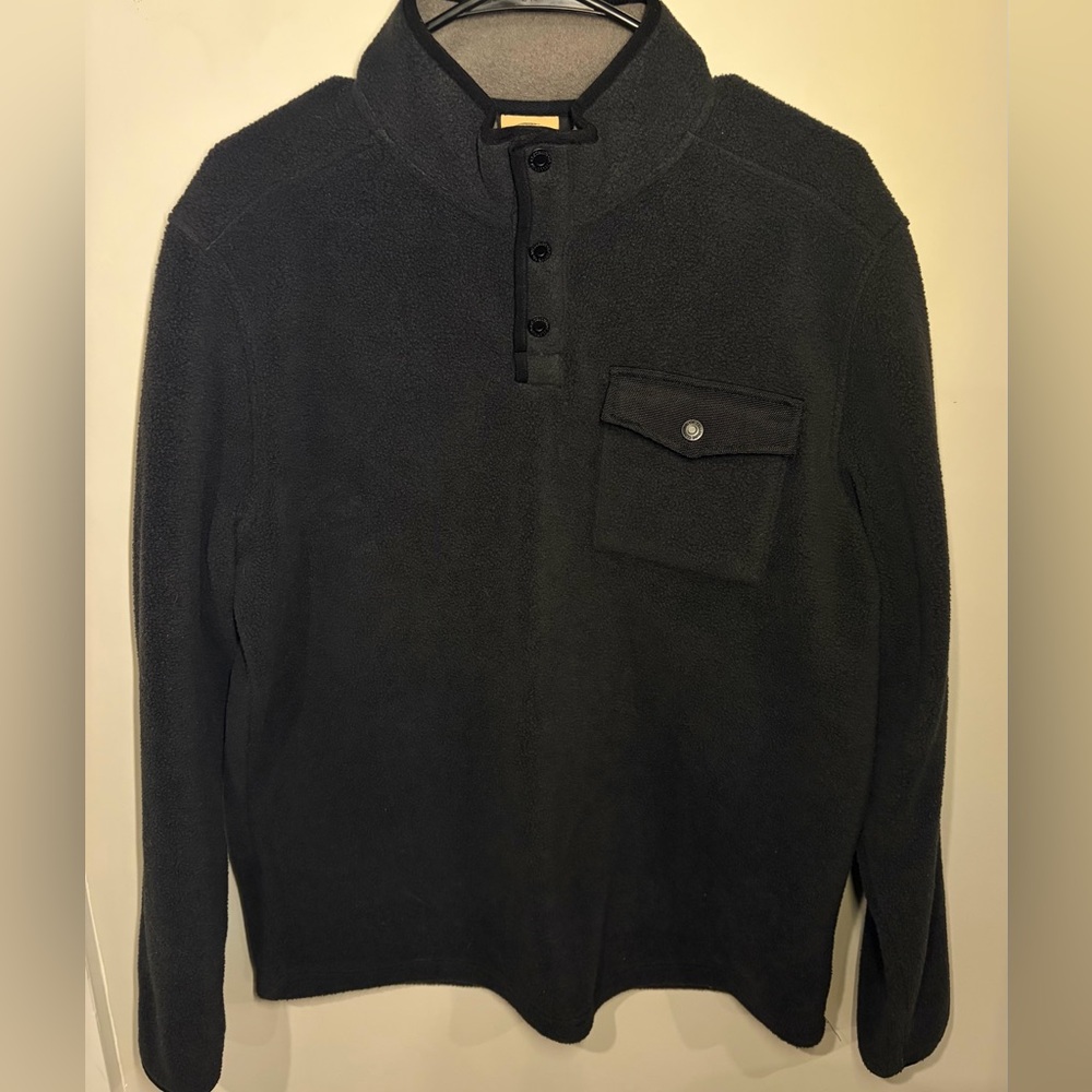 Telluride Clothing Co Black Fleece Pullover Snap Neck Sweater Men’s L